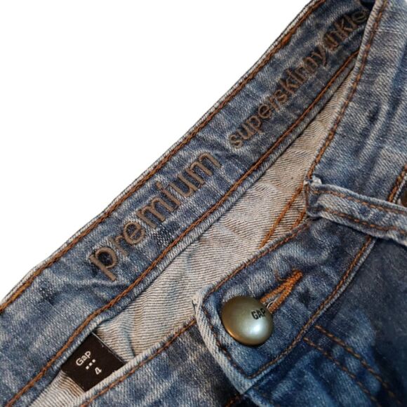 Gap Jeans Size 4 Gap Premium Super Skinny Ankle Stars Print Blue Denim Pants - Picture 6 of 7